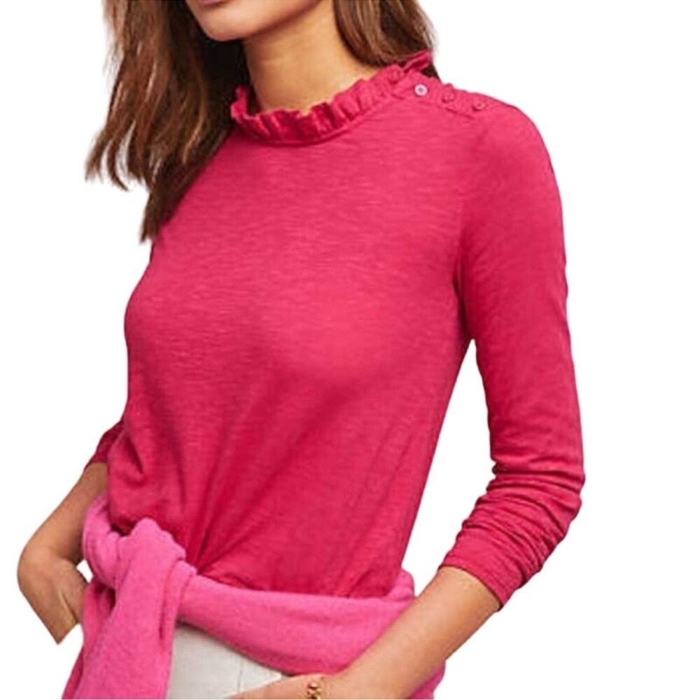 Anthropologie x Stateside Raspberry Ruffle Neck Top